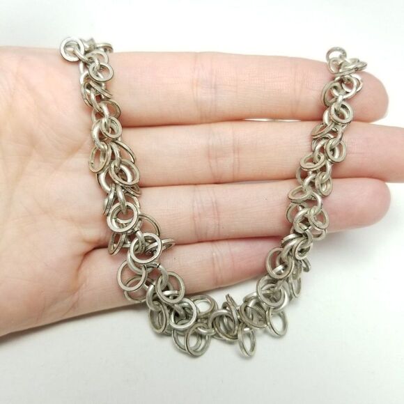 Vintage Avon Unique Chain Necklace, Ring Cluster Design, Silver Tone, Estate - Picture 1 of 5